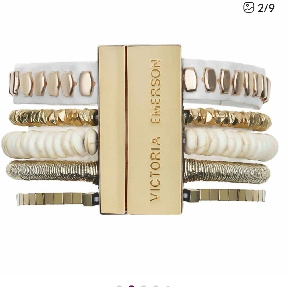 Victoria Emerson Kalamazoo Cuff Magnetic Clasp Bracelet Beads Studded Leather